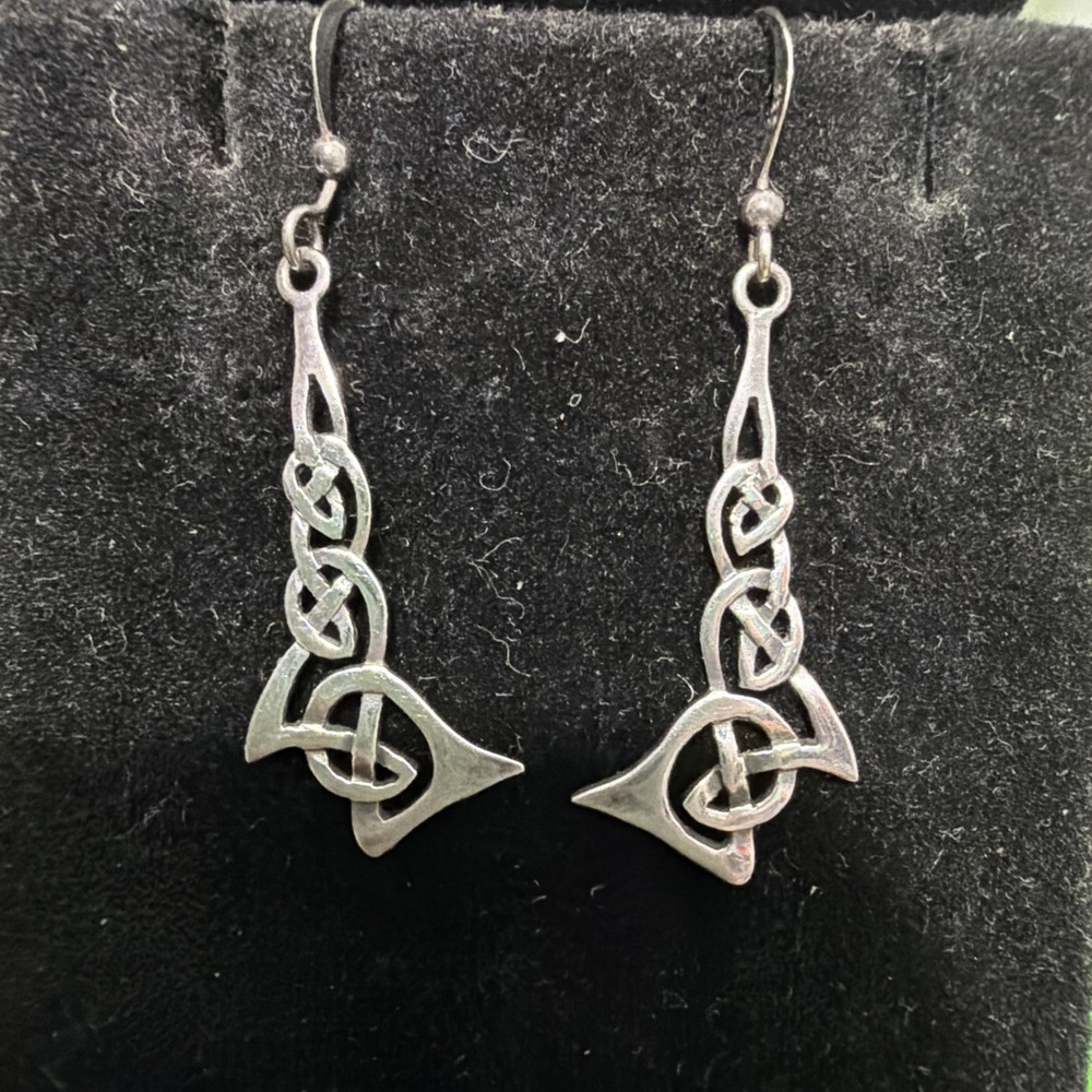 Sterling Silver Celtic Trinity Knot Dangle Shepard Hook Earrings .925 SS